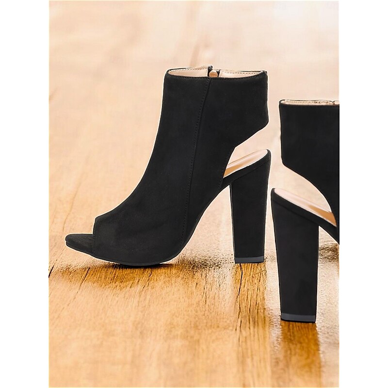Women's Boots Daily Booties Ankle Boots Block Heel Pointed Toe Fashion Suede Zipper Black2