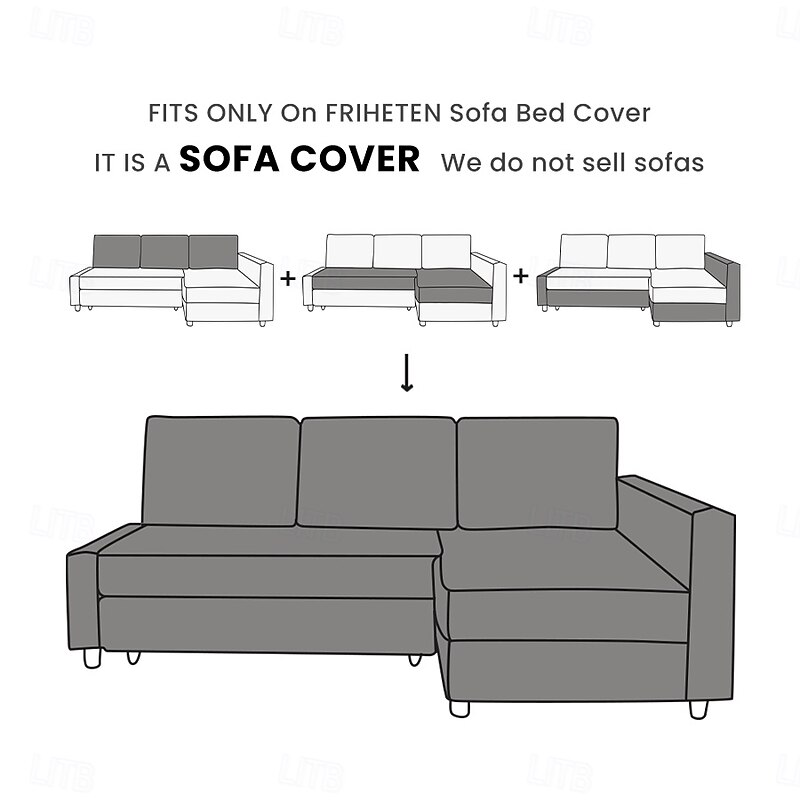 Sofa Bed Cover with Storage Solid Color Slipcovers  FRIHETcover LITB PRIME cover2