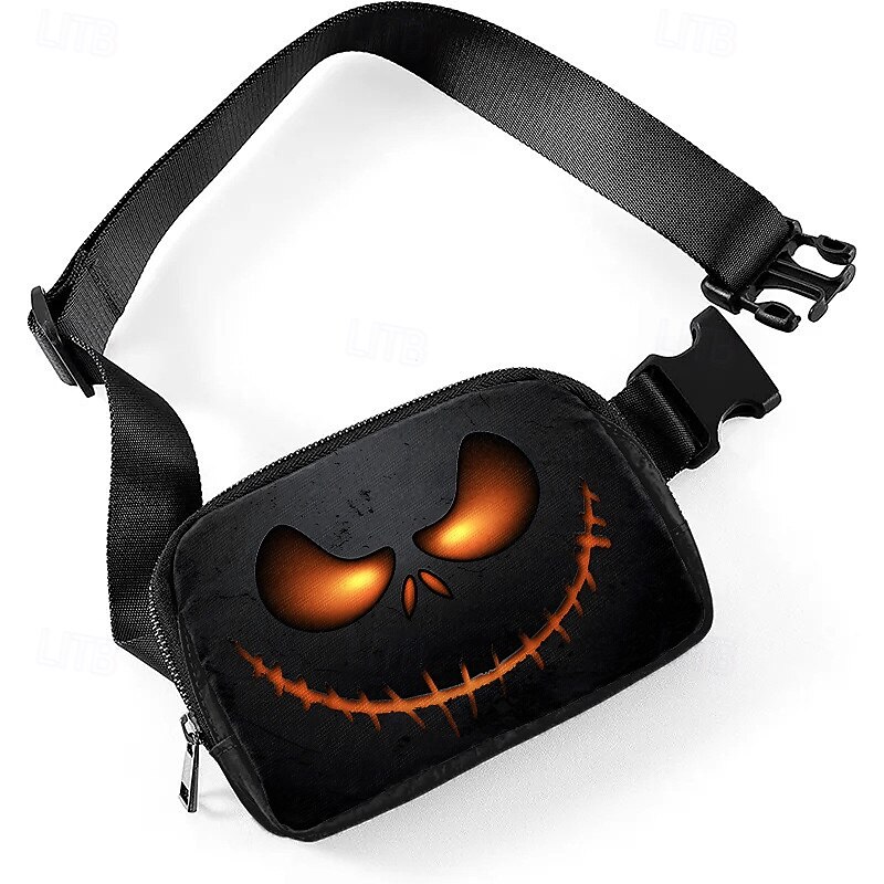 Halloween-Themed Waist Bag with Scary Pumpkin Face - Adjustable Fanny Pack for Men and Women, Perfect for Halloween Parties3
