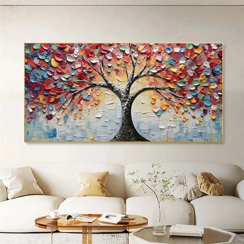 Large oil painting handmade 3D Golden Tree Canvas Oil Painting handmade Autumn Nature Landscape painting handmade Wall Art Botanical Knife Painting Light Luxury for Living Room wall Decor2