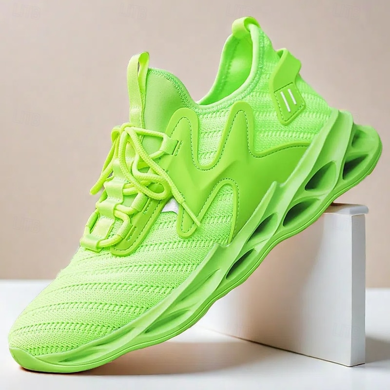 Men's Vibrant Neon Green Athletic Sneakers with Innovative Design, Perfect for Running and High-Impact Sports