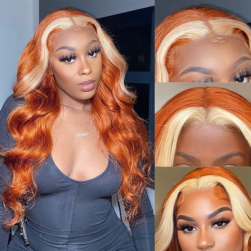 Orange Highlights 613# 13x4 Lace Front Wig Body Wave Human Hair Wig 150% Density with Baby Hair
