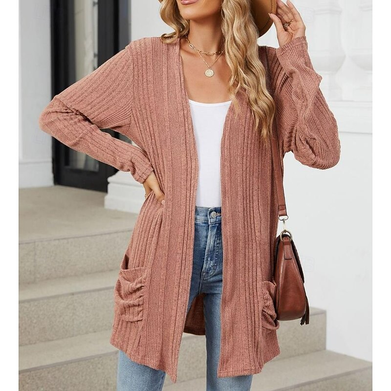 Women's Coat Dailywear Pocket Solid Color Windproof Fashion Loose Fit Outerwear Long Sleeve Spring Red S