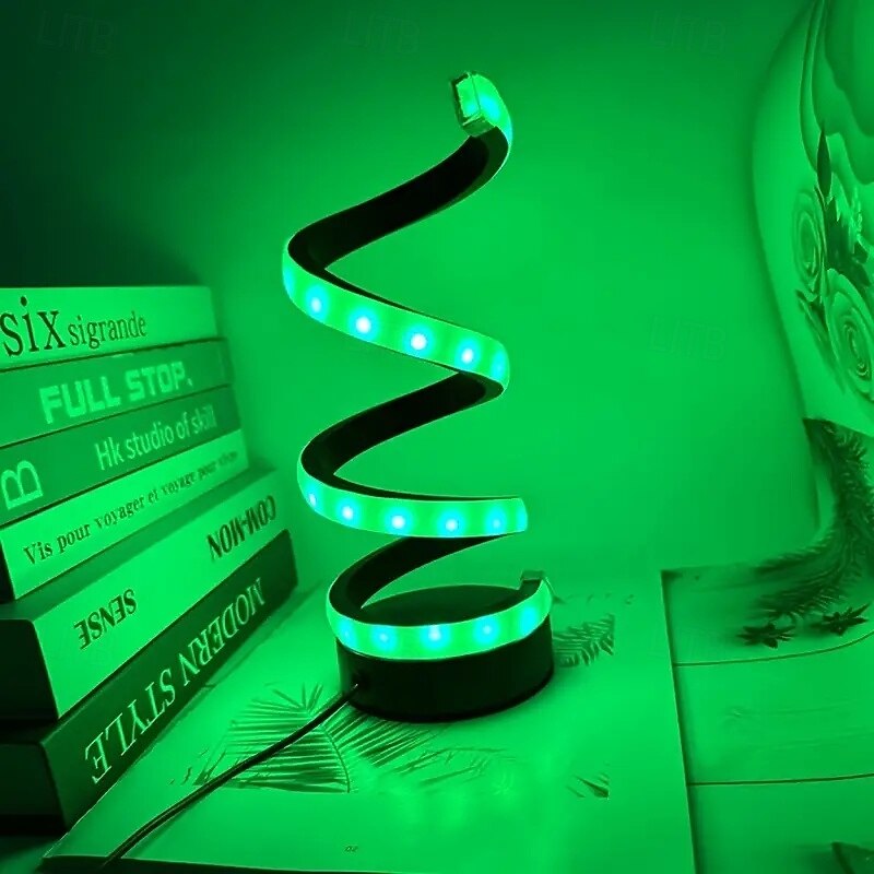 1pc LED Spiral Table Lamp, Modern Style Color Changing Adjustable Brightness, USB Powered Button Switch, Bedroom Decor Lamp4