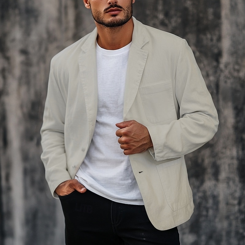 Men's Lightweight Jacket Blazer Jacket Linen Blazer Formal Office Spring & Summer Cotton And Linen Solid Color Comfy Single Breasted Blazer White Beige4