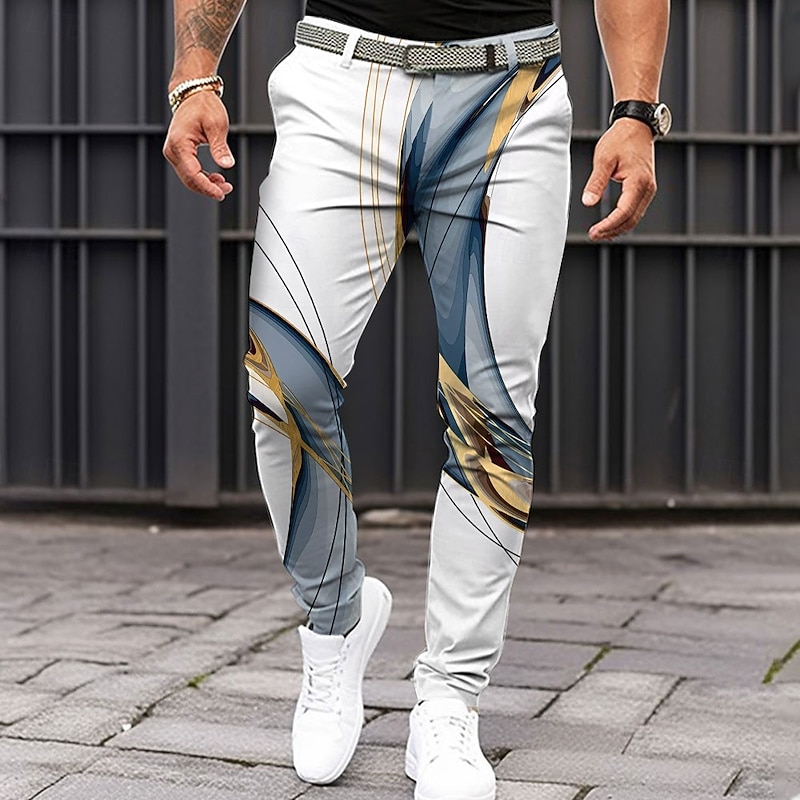 Men's Geometric Dress Pants Mid Waist Business Casual Formal Dailywear Zipper Pocket Summer Spring Fall 3D Print Blue