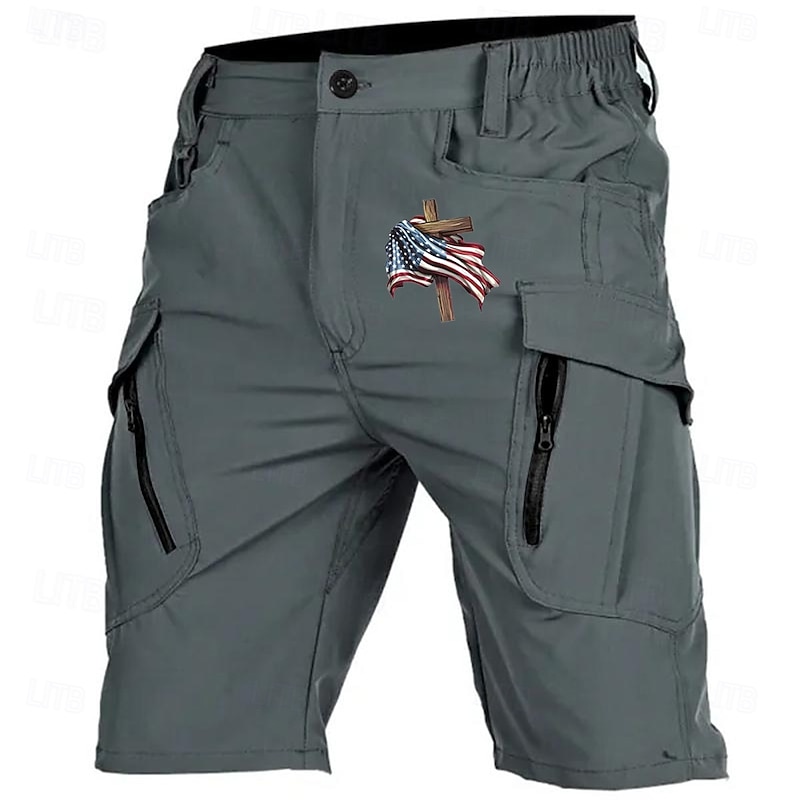 Men's Cross American Flag Cargo Shorts Mid Waist Sports Fashion Streetwear Sports Outdoor Casual Daily Drawstring Side Pockets Elastic Waist Designer Clothing Apparel4
