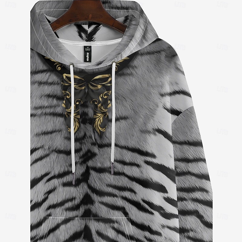 Men's Graphic Tiger Skin Hoodie Hoodies Sweatshirt Vacation Daily Long Sleeve Hooded Vacation Sports Outdoor Going out White Printing Winter Spring &  Fall Designer4
