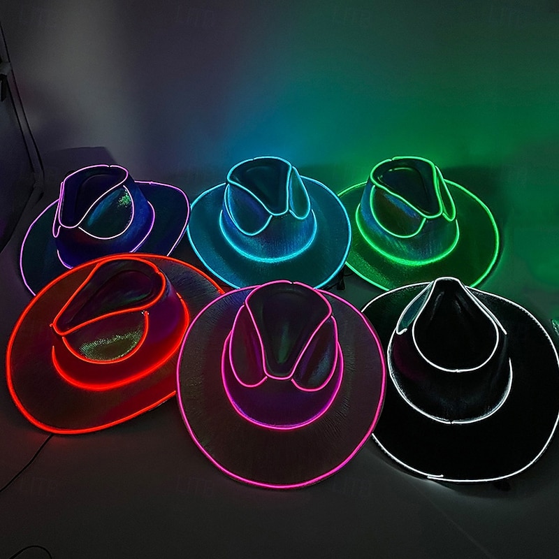Cowgirl Hat Fedora Light Up Cowboy Hat Glowing Fedora Hat Glow In the Dark for Music Festivals Sparkly Glowing Cowboy Hat Versatile2