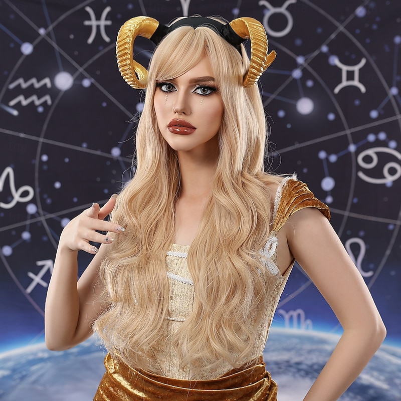 Synthetic Wig Uniforms Career Costumes Princess Curly Wavy Middle Part Layered Haircut Machine Made Wig 24 inch Light Blonde Synthetic Hair Women's Cosplay Party Fashion Blonde2