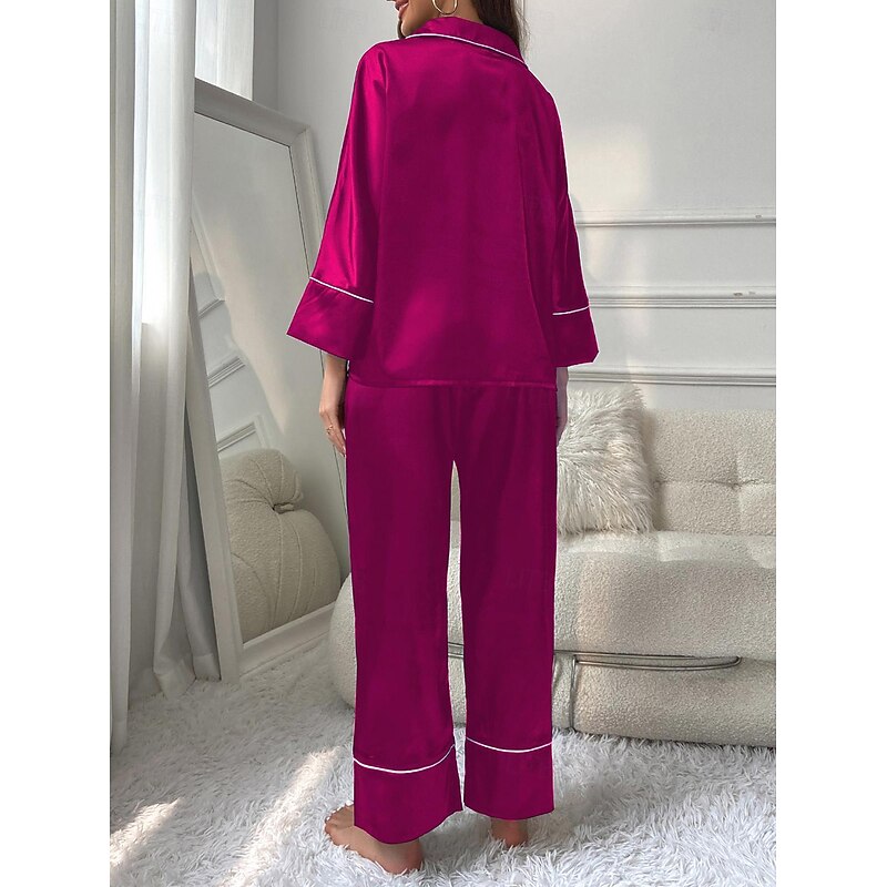 Women's Split Chemises & Gowns Nightwear - POLY Solid Colored Home Outfits3