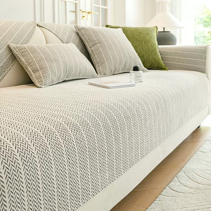Solid Color Chenille Anti-Scratch Herringbone Couch Cover - Soft and Durable Fabric - Elegant Herringbone Pattern - Protects Your Sofa from Scratches and Wear 10