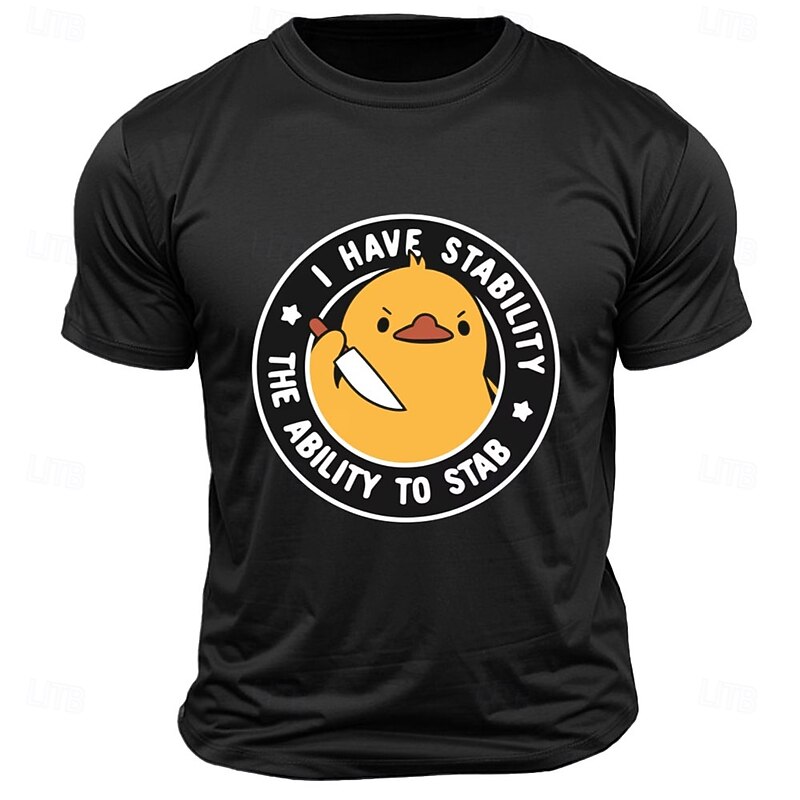 Men's Animal Letter Printed Funny Duck T Shirt Tee Top 100% Cotton Short Sleeve Graphic Shirt Black Dark Grey Army Green Comfortable Tee Street Sports Outdoor Fashion Designer Clothing