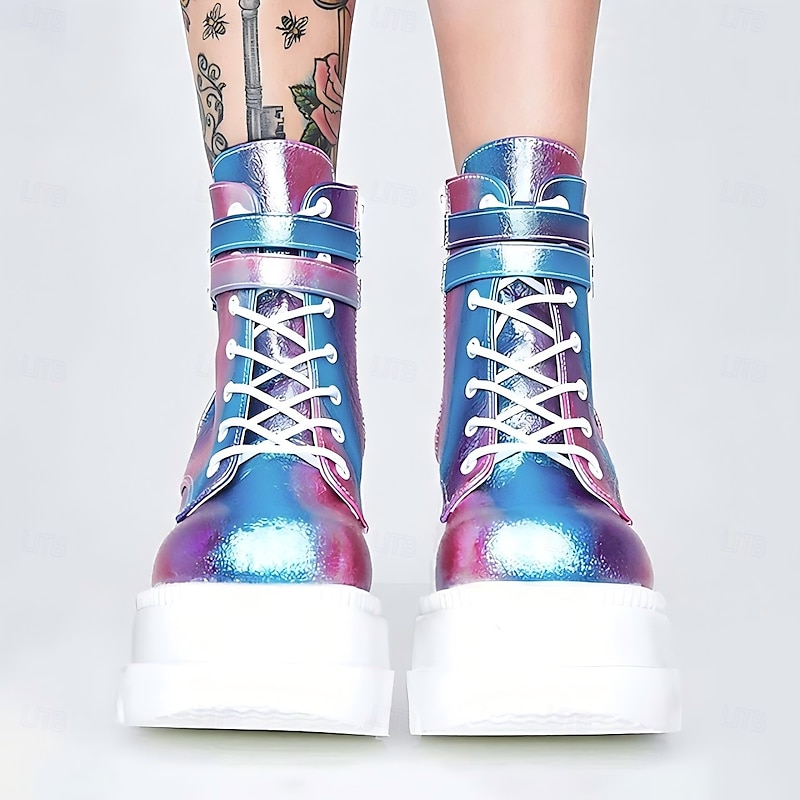 Holographic Platform Wedge Ankle Boots for Women - Trendy and Bold Footwear for Festivals and Parties3