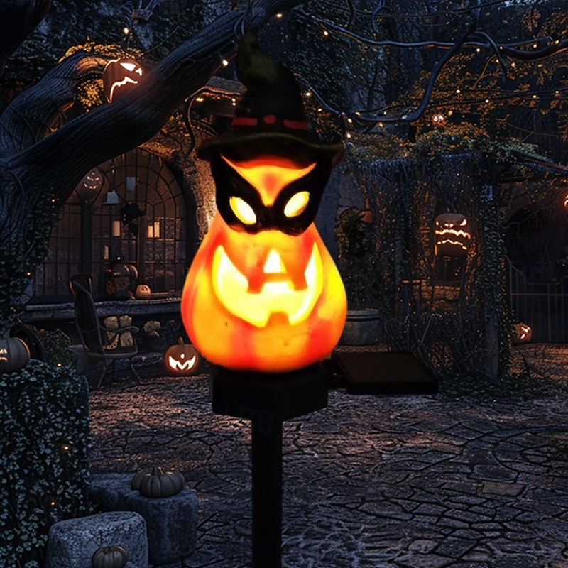 Halloween Outdoor Solar Pumplin Lights Jack O Lantern for Modern Yard Resin Floor Insert Landscape Decoration Spoof Pumpkin Lights2