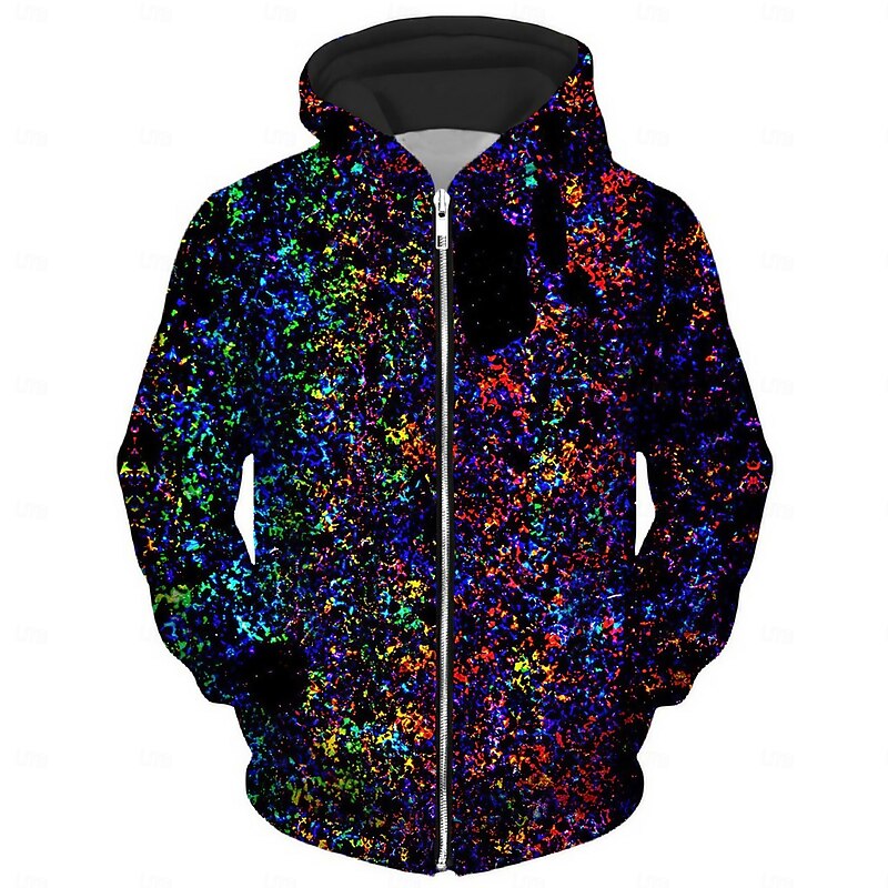 Men's Graphic Prints Hoodie Hoodies Sweatshirt Streetwear Basic Long Sleeve Hooded Sports & Outdoor Daily Sports Rainbow Zipper Print Spring &  Fall Designer