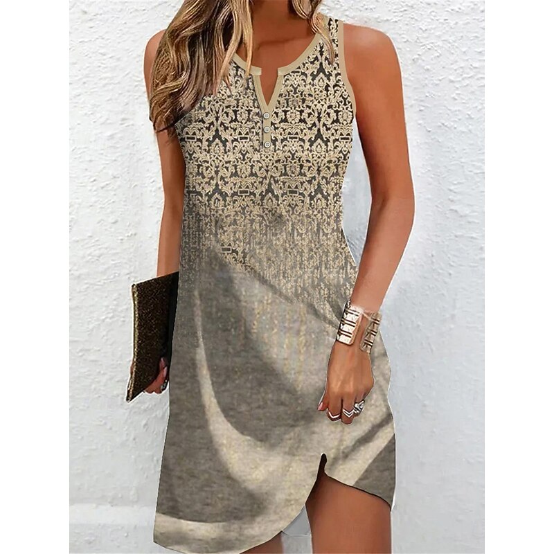 Women's Mini Dress Petite Dress T Shirt Dress Tee Dress Sundress Summer Dress Vintage Ethnic Tribal Outdoor Vacation Casual Regular Fit Floral Tribal Sleeveless Split Neck Yellow Red Khaki2