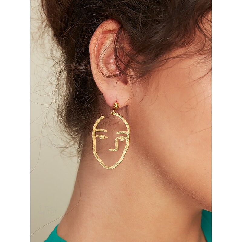 Women's Abstract Face Drop Earrings - Titanium Steel - Lightweight - Unique Art Design4