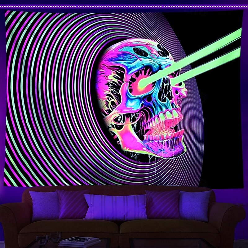 Blacklight Tapestry UV Reactive Glow in the Dark Glow Party Skulls Psychedelic Trippy Misty Hanging Tapestry Wall Art Mural for Living Room Bedroom4