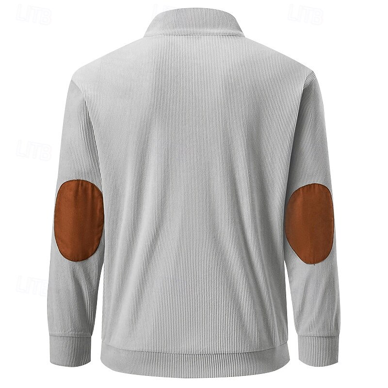 Men's Sweatshirt Apricot Black Army Green Brown Light Grey Standing Collar Color Block Patchwork Ribbed Textured Sports & Outdoor Daily Holiday Polyester Corduroy Streetwear Basic Casual Spring4