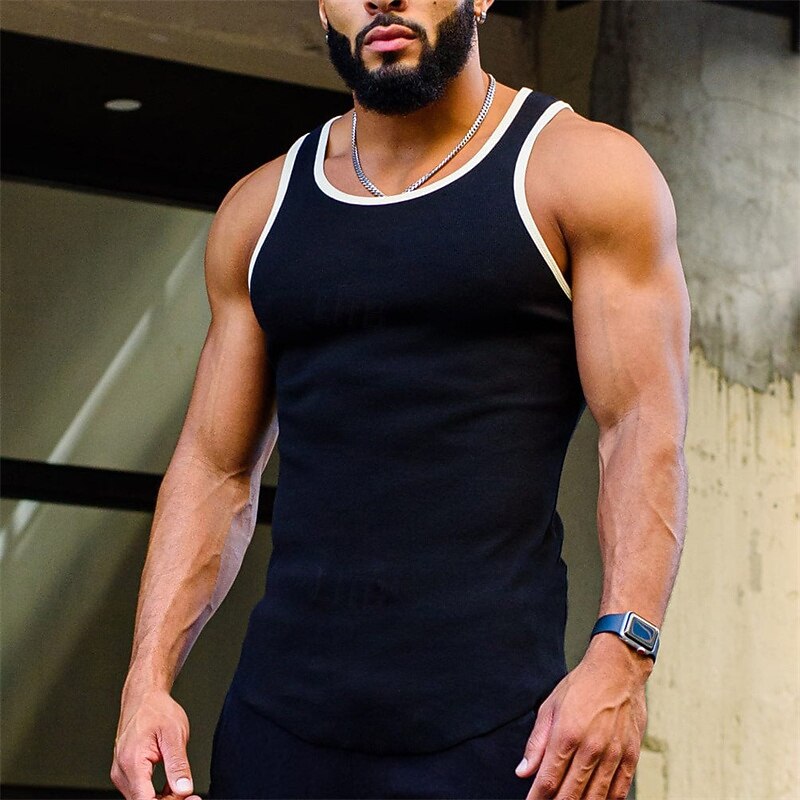 Men's Workout Tank Top Running Tank Top Gym Tank Top Patchwork Sleeveless Vest / Gilet Casual Athleisure Color Block Quick Dry Soft Breathable Gym Workout Walking Jogging Sportswear Activewear Black