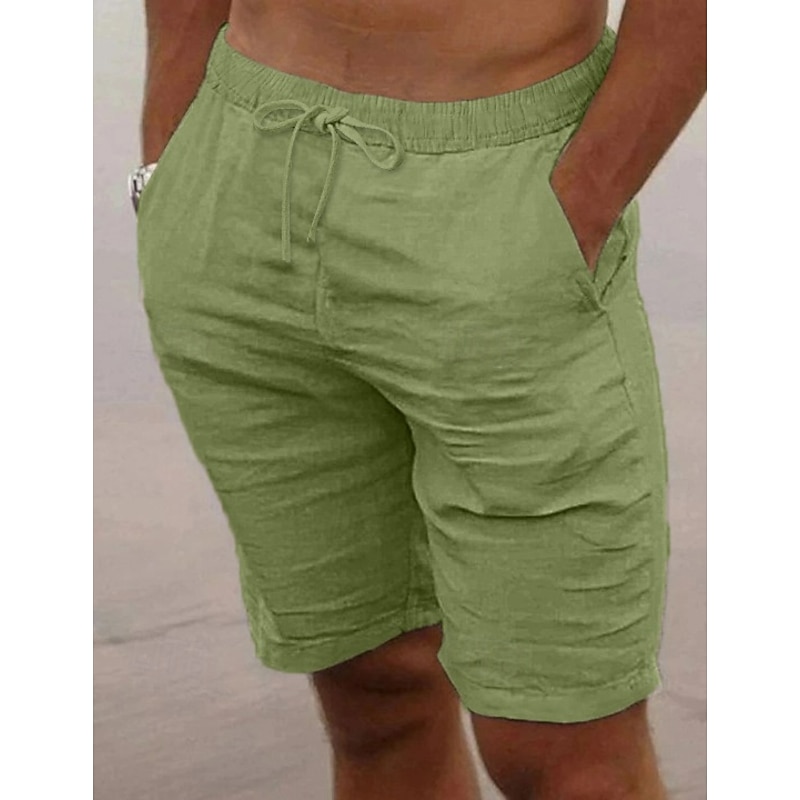 Men's Shorts Summer Shorts Beach Shorts Drawstring Elastic Waist Plain Breathable Knee Length Yoga Beach Hawaiian Casual White Green3