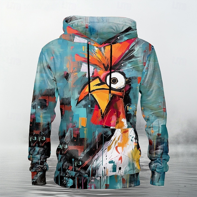 Men's Animal Funny Hoodie Hoodies Sweatshirt Fashion Long Sleeve Crew Neck Blue Fall Winter Designer