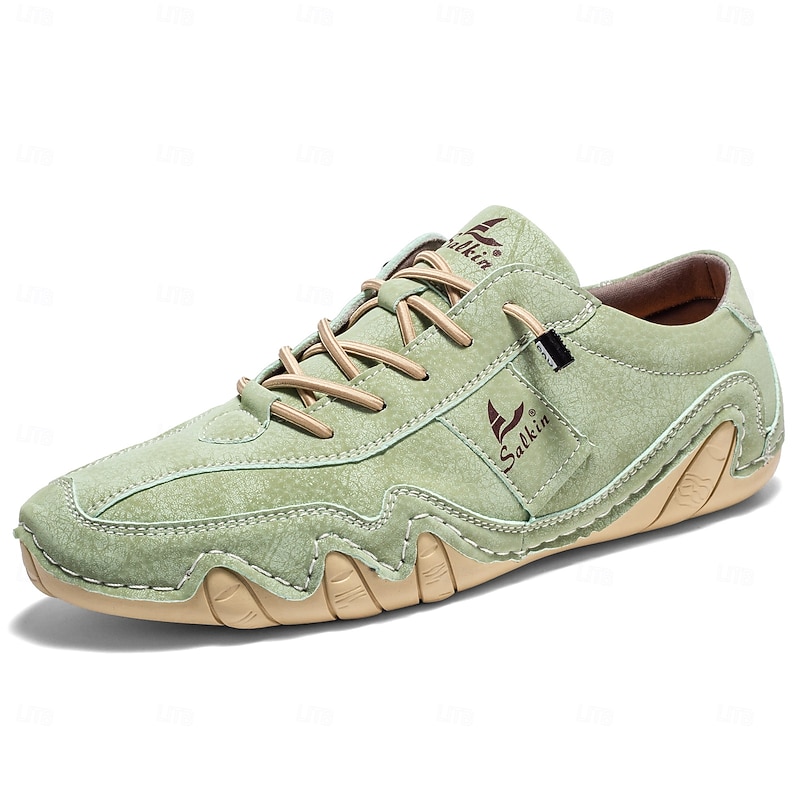 Men's Green Casual Faux Leather Sneakers with Unique Stitching and Lace-Up Design, Comfortable and Stylish for Everyday Wear2