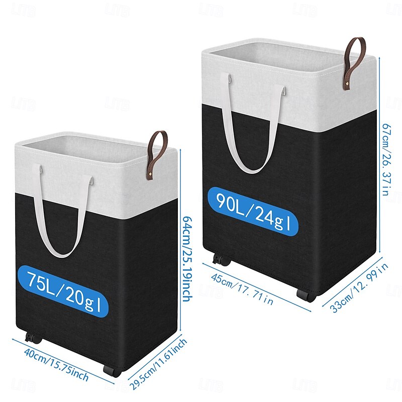 Laundry Hamper with Wheels and Lid, 75/90L Rolling Clothes Basket with Handle, Large Laundry Hamper for Bedroom, Bathroom, Dorm, Laundry Room2