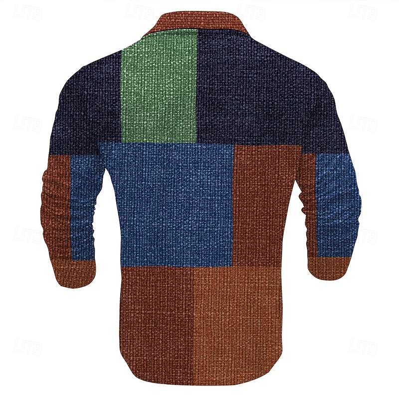 Men's Plaid Golf Shirt Long Sleeve Polo Shirts Collared Shirts Vintage Vacation Wear Formal Wear Festival Wear Buttons 3D Print Spring Fall Winter Brown4