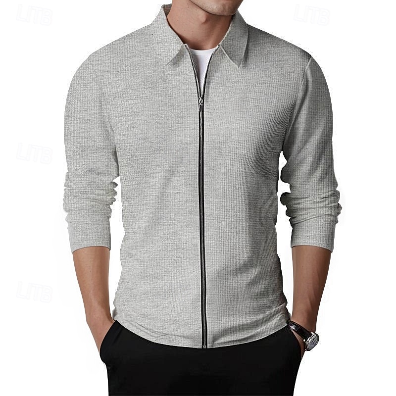 Men's Waffle Jacket Transition Jacket Daily Lightweight Pocket Spring &  Fall Plain Classic Lapel Regular Waffle Fabric Black White Royal Blue Khaki Light Grey Jacket3