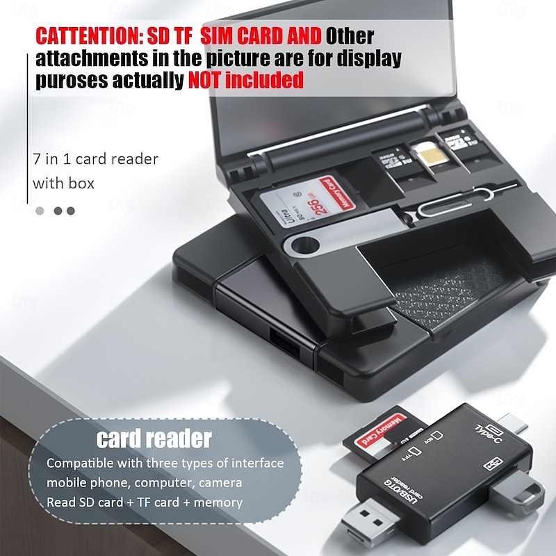 Multifunctional OTG Card Reader 7 In 1 Micro SD Card Reader U Memory Card Reader Type-C for Digital Cameras, Smartphones, Tablets OTG Converter External U Disk, SD, TF Universal with Storage Box4