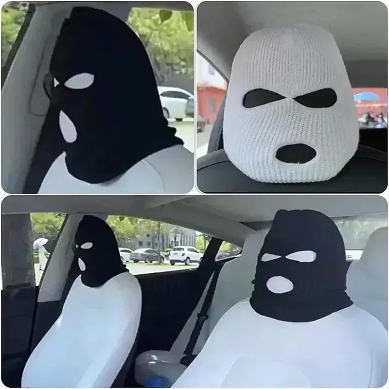 Car Seat Cover Masked Person Knitted Headgear Halloween Headrest Cover Decoration