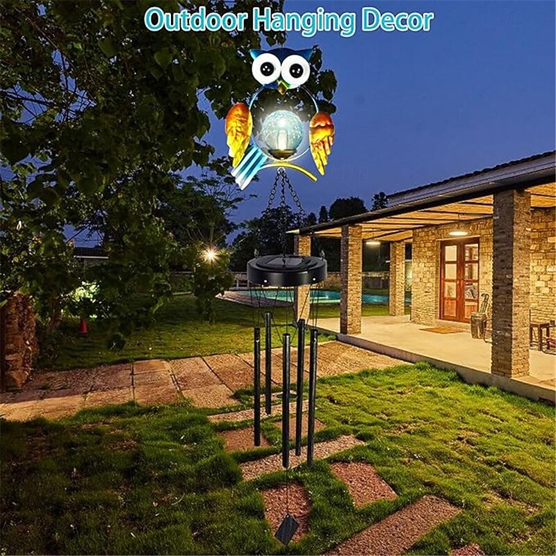 Solar Wind Chimes Outdoor Light Owl Garden Light Decoration Waterproof Metal Hanging Wind Chime for Courtyard Decoration Commemorative Wind Chime Graduation Gift for School Start 1PC4