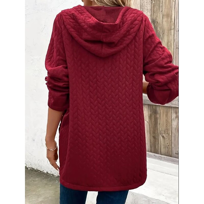 Women's Jacket Party Button Solid Color Windproof Vintage Loose Fit Outerwear Long Sleeve Fall Red S3