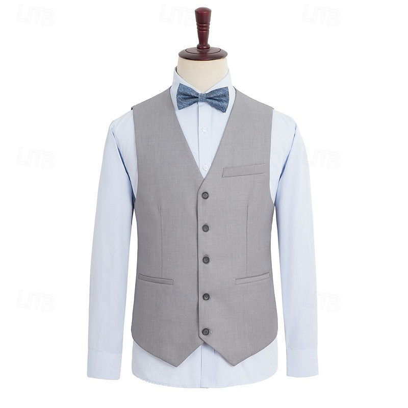 Men's Linen Suits Wedding Shorts Waistcoat Beach Summer Solid Formal Light Blue Sky Blue Dark Navy Colored Causal 2 Piece Tailored Fit4