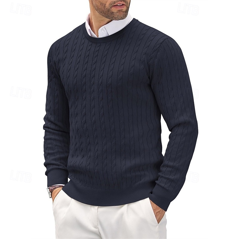 Men's Irish Pullover Sweater Jumper Knit Sweater Ribbed Cable Knit Regular Tops Knitted Plain Crew Neck Fashion Basic Vacation Daily Wear Clothing Apparel Fall & Winter Black3