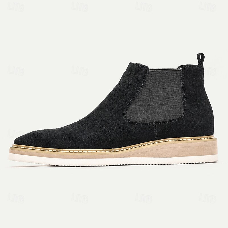 Men's Black Sanded Genuine Leather Chelsea Boots with White Sole - Stylish and Comfortable for Casual and Formal Wear3