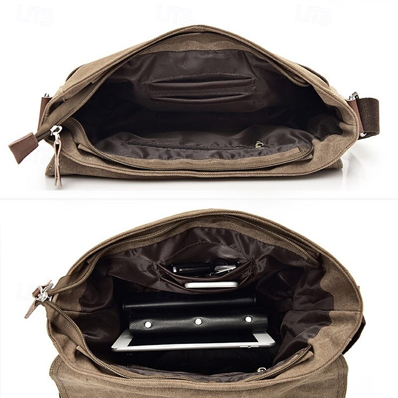 Men's Canvas Messenger Bag - Stylish and Durable Crossbody Bag with Multiple Pockets for Everyday Use4