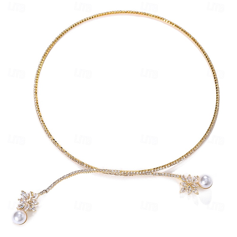 Women's Elegant Pearl Drop Necklace with Crystal-Embellished Floral Design - Luxury Formal Jewelry for Weddings, Galas, and Special Events2