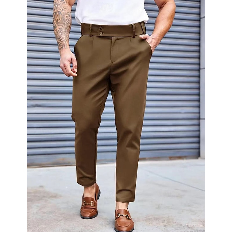 Men's Dress Pants Tapered pants Trousers Suit Pants Pleated Pocket Plain Comfort Soft Full Length Formal Wedding Business Fashion Streetwear Black Blue4