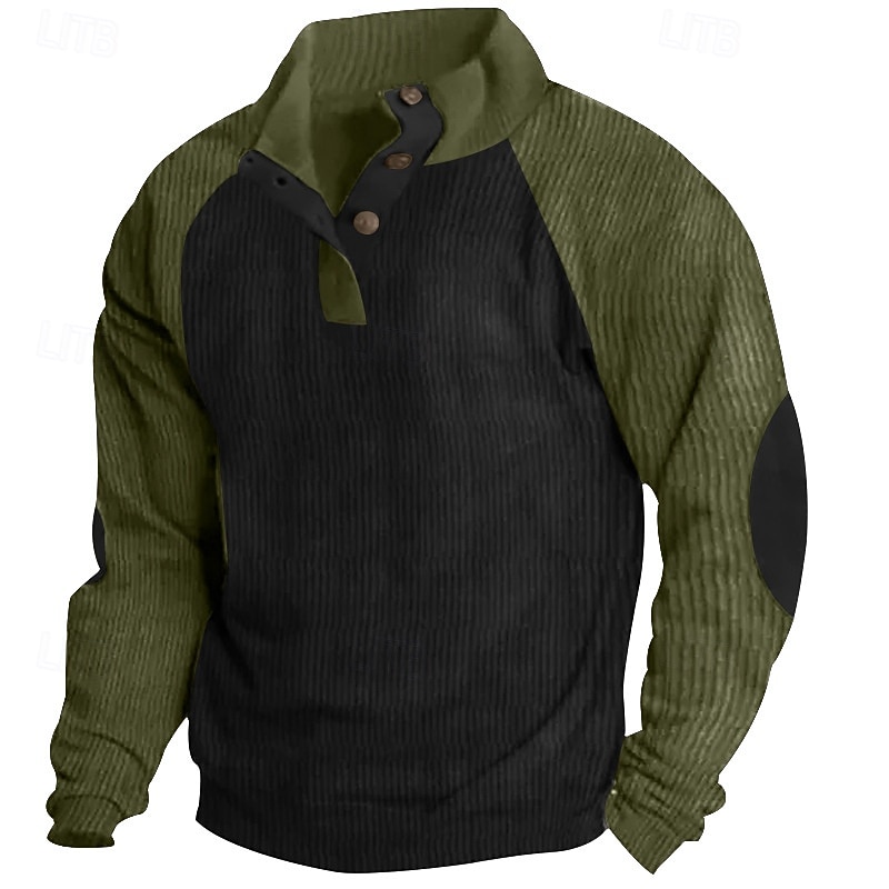 Men's Sweatshirt Quarter Zip Sweatshirt Apricot Black Wine Army Green Red Half Zip Color Block Ribbed Textured Knit-texture Sports & Outdoor Daily Holiday Polyester Corduroy Streetwear Basic Casual