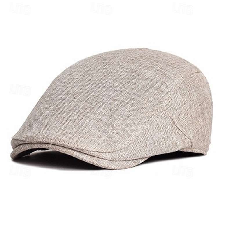 Men's Flat Cap Beret Hat Ascot Hat Newsboy Hat Brown Beige Linen Fashion Casual Street Daily Plain Adjustable Sunscreen Breathable2