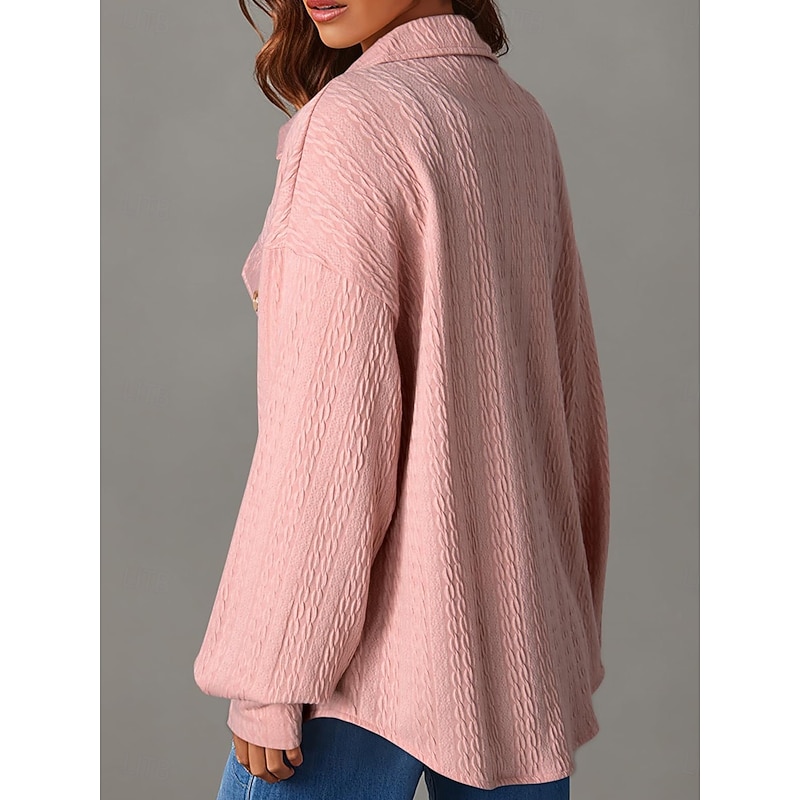 Women's Vacation Button Solid Color Breathable Fashion Loose Fit Outerwear Long Sleeve Spring Pink S2
