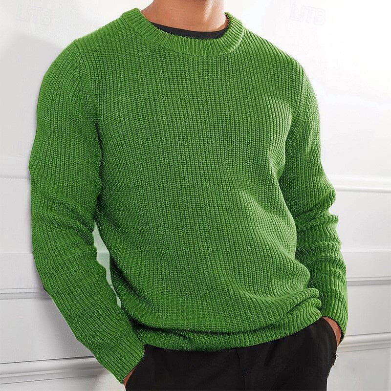 Men's Pullover Sweater Jumper Knit Sweater Ribbed Crochet Knit Regular Knitted Plain Crew Neck Fashion Basic Daily Wear Date Clothing Apparel Fall & Winter Black White S M L3