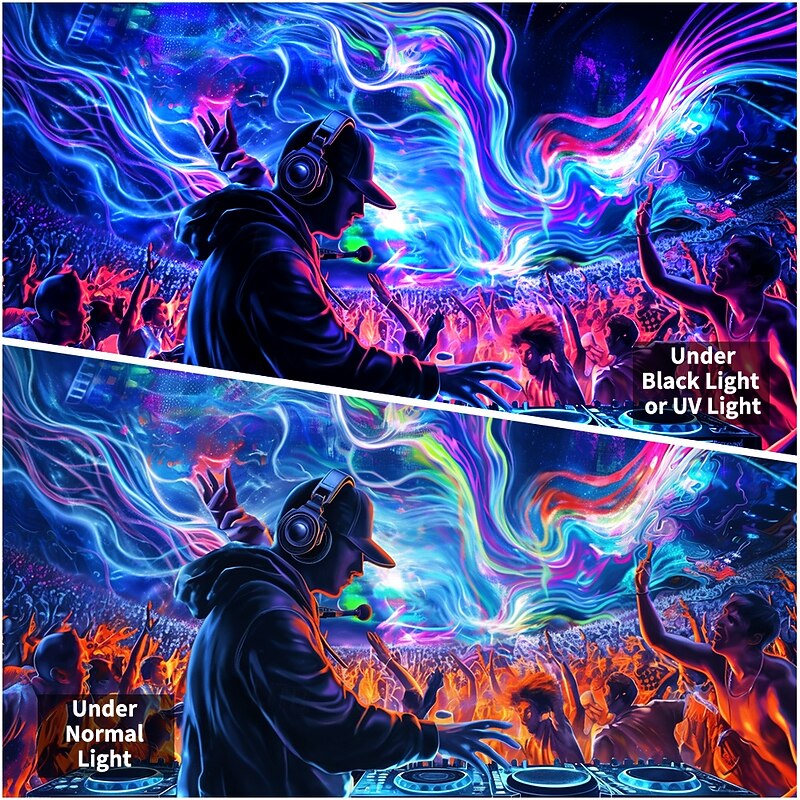 Blacklight Tapestry UV Reactive Glow in the Dark Glow Party DJ Music Festival Psychedelic Trippy Misty Hanging Tapestry Wall Art Mural for Living Room Bedroom2