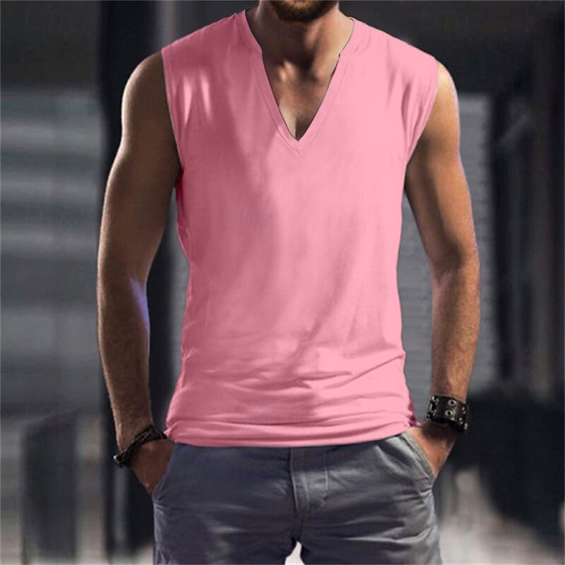 Men's Tank Top Vest Undershirt Sleeveless Shirt Sleeveless V Neck Summer Plain Fashion Classic Comfortable Street Casual Sports Black White Pink Top Tee for Men3
