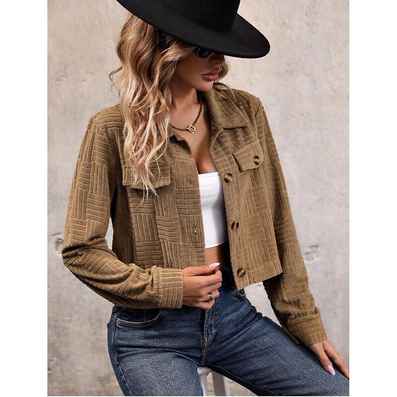 Women's Jacket Party Button Solid Color Windproof Vintage Regular Fit Outerwear Long Sleeve Fall khaki S3