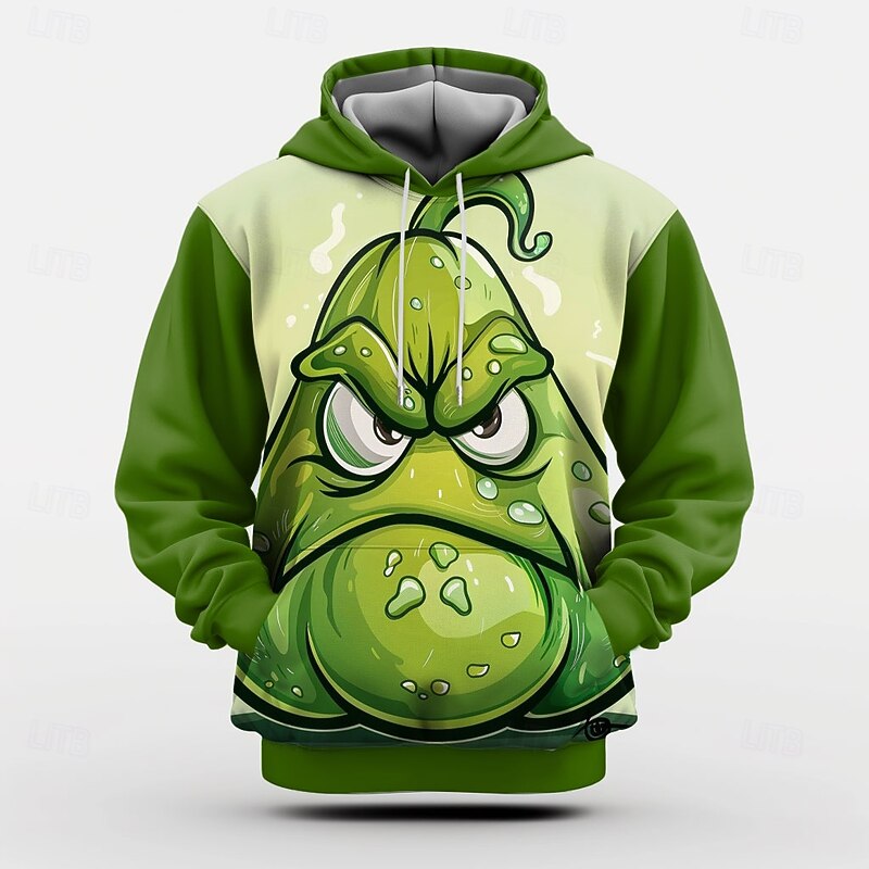 Men's Pumpkin Funny Hoodie Hoodies Sweatshirt Fashion Long Sleeve Crew Neck Dark Green Green Fall Winter Designer4