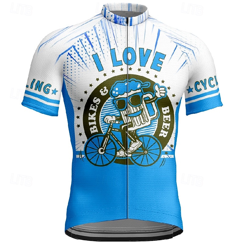 Men's Cycling Jersey Cartoon Letter & Number Short Sleeve Bike Tee Tshirt Jersey with 3 Rear Pockets Mountain Bike MTB Quick Dry Anatomic Design Wicking Breathable Sports Yellow Red Blue Clothing